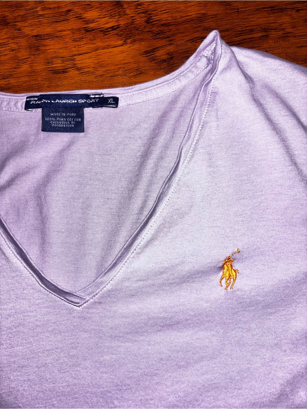 Ralph Lauren Sport Purple V-Neck Tee Orange Pony 100% Pima Cotton T-Shirt Top - Picture 4 of 7